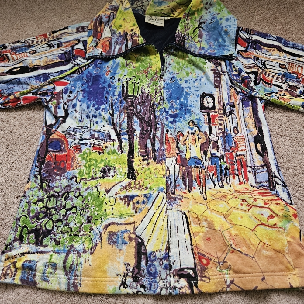 Michael Leu Large Multicolor Abstract Art Long Sleeve City Streets Jacket Colors - Picture 5 of 9
